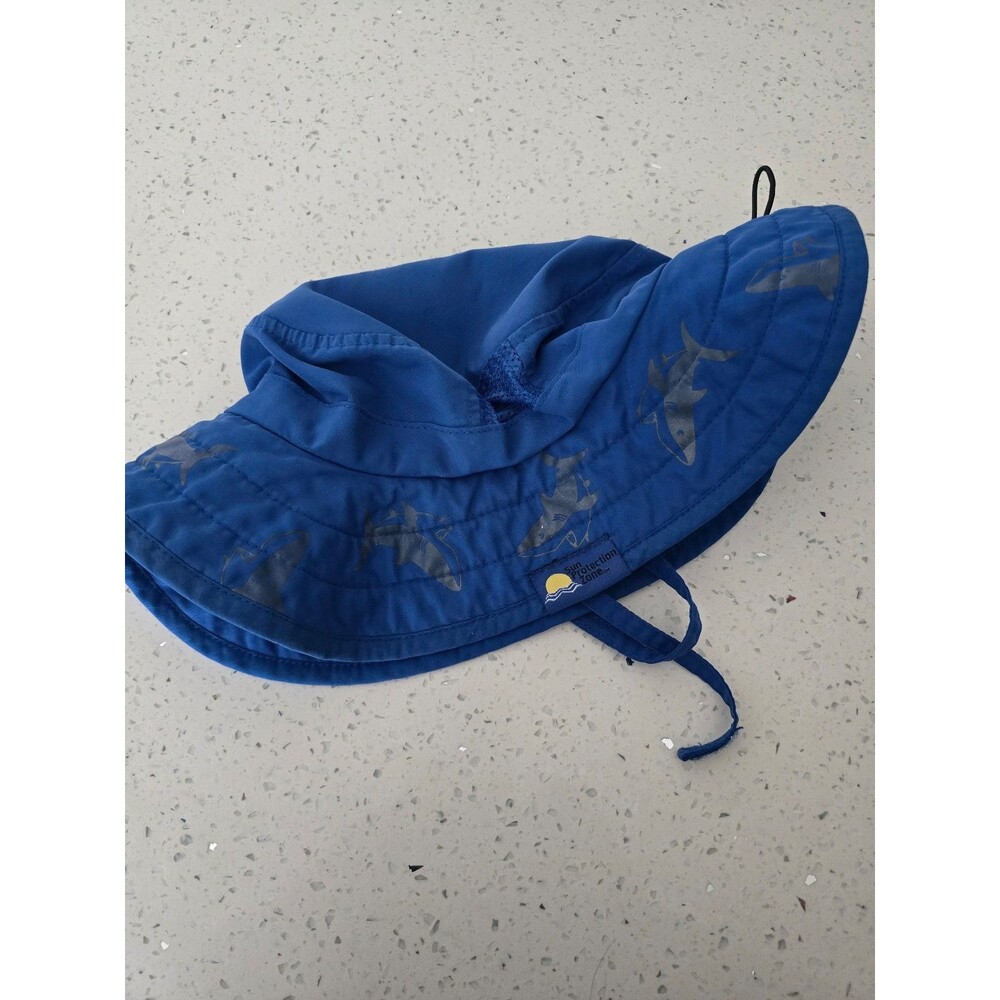 Sun Protection Zone Kids Blue Shark Print Bucket Hat 50+ UPF Adjustable Strap